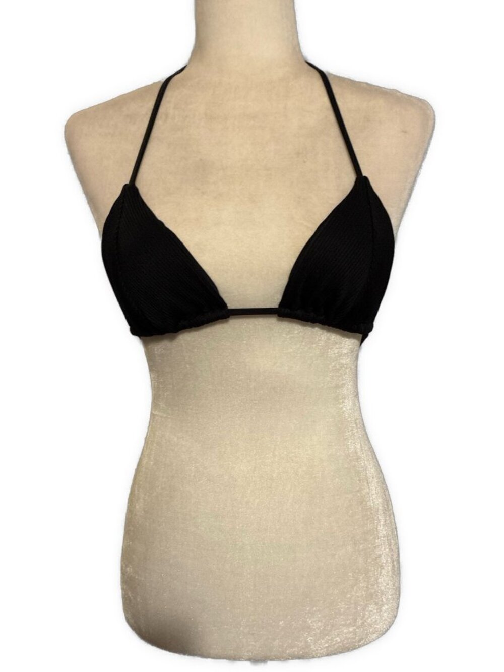 luli fama ribbed solid black triangle bikini top Small